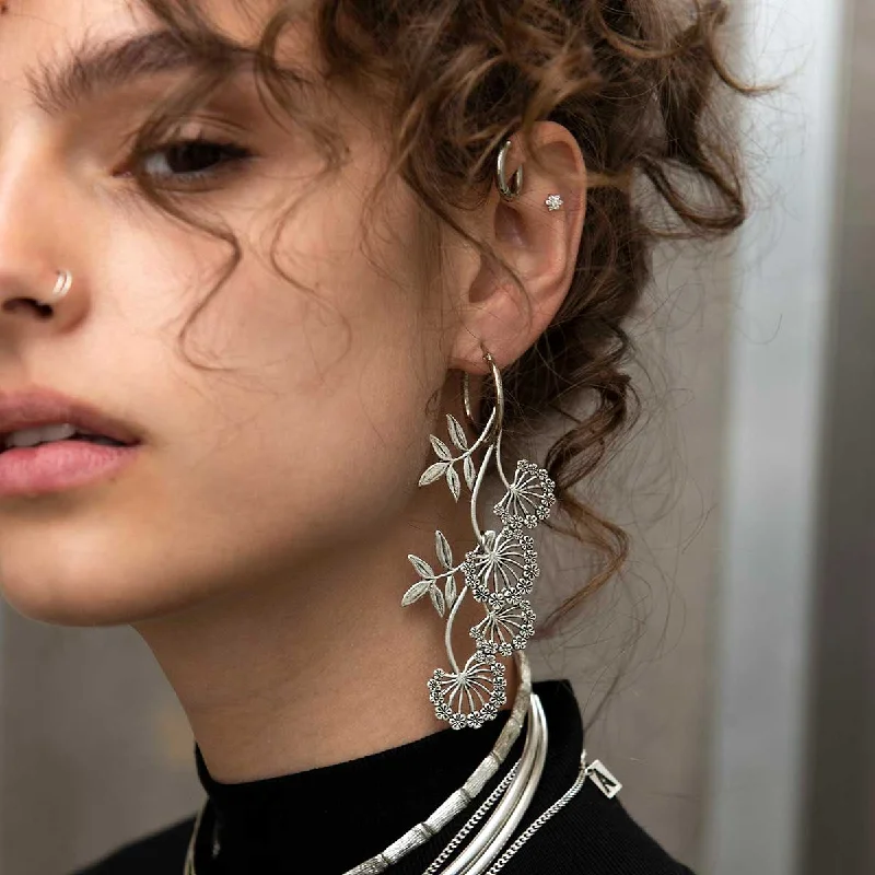 Women's Earrings – Elegant Designs for Every Personality--AELLA. Floral Drop Hoop Earrings - Silver Women's Earrings – Elegant Designs for Every Personality--AELLA. Floral Drop Hoop Earrings - Silver
