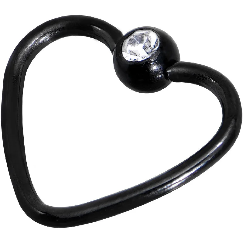 Women's Earrings – Elegant Designs for Every Personality--18 Gauge 3/8 Clear Black Anodized Titanium Heart Closure Captive Ring