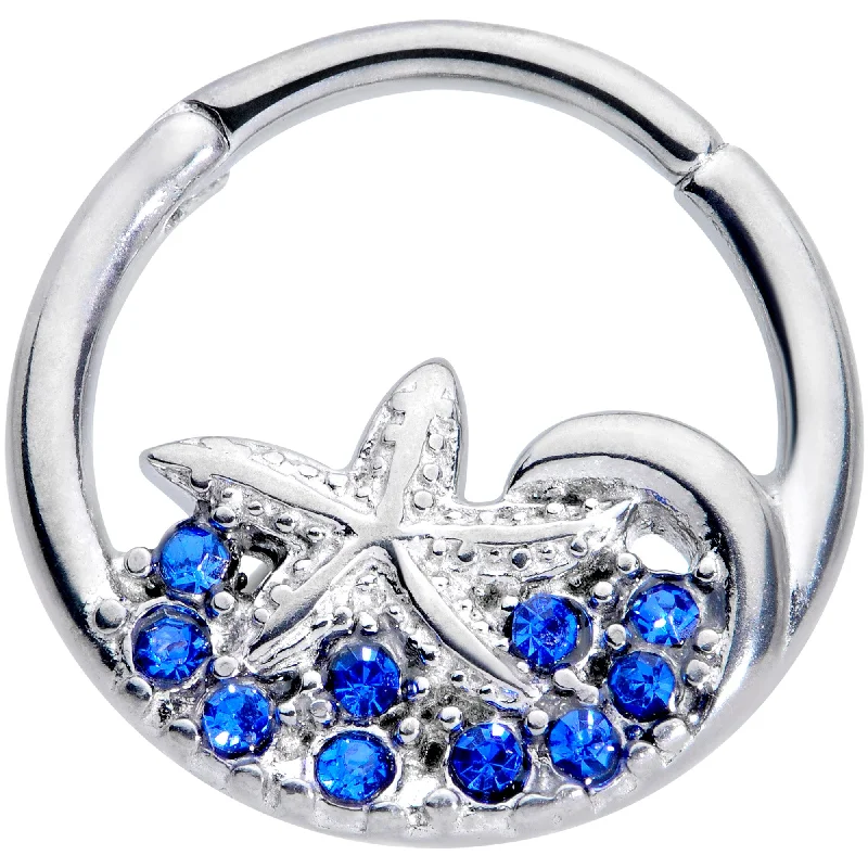 Nose Rings for Glamorous Style -16 Gauge 3/8 Blue Gem Nautical Starfish Hinged Segment Ring Nose Rings for Glamorous Style -16 Gauge 3/8 Blue Gem Nautical Starfish Hinged Segment Ring