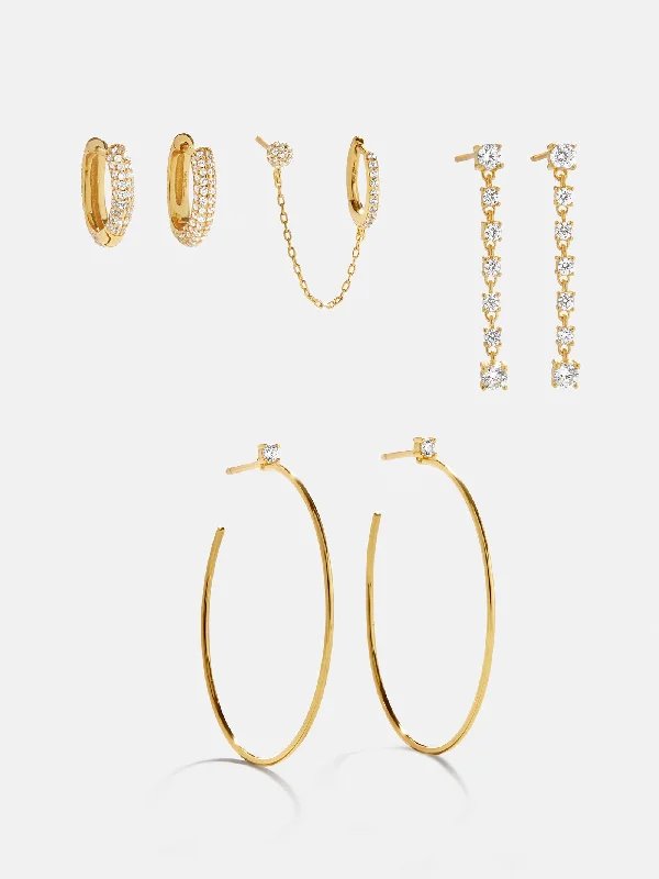 Women's Earrings – Elegant Designs for Every Personality--Leighton 18K Gold Earring Set - Gold/Pavé