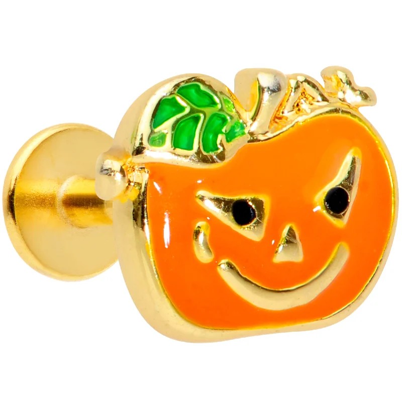 Stunning Lip Rings for Dazzling Fashion16 Gauge 5/16 Gold Tone Pumpkin Halloween Labret Monore Tragus