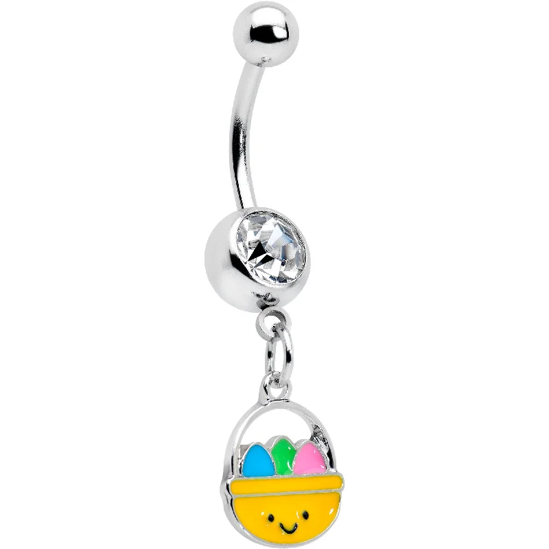 Stylish Belly Rings for Bold Statements -Clear Gem Celebration Easter Basket Dangle Belly Ring Stylish Belly Rings for Bold Statements -Clear Gem Celebration Easter Basket Dangle Belly Ring