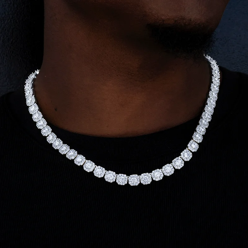 Exclusive Men's Necklaces & Pendants for the Modern Gentleman-Clustered Tennis Chain in White Gold- 8.5mm Exclusive Men's Necklaces & Pendants for the Modern Gentleman-Clustered Tennis Chain in White Gold- 8.5mm