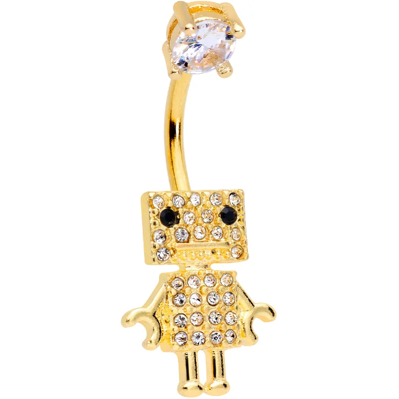 Sparkling Belly Rings for Unique Shine -Clear Gem Gold Tone Ritzy Robot Belly Ring