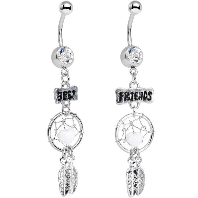 Custom Belly Rings for Fashionable Touch -Clear Gem Best Friends Dreamcatcher Dangle Belly Ring Set Custom Belly Rings for Fashionable Touch -Clear Gem Best Friends Dreamcatcher Dangle Belly Ring Set