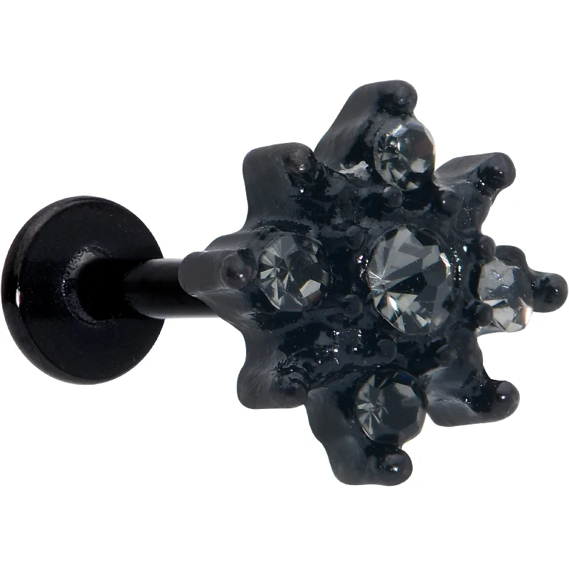Lip Rings for Piercings16 Gauge 5/16 Clear Gem Black Evening Flower Labret Monroe Tragus Lip Rings for Piercings16 Gauge 5/16 Clear Gem Black Evening Flower Labret Monroe Tragus