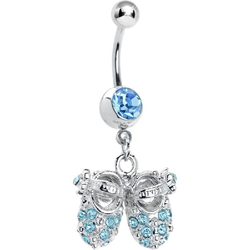 Comfortable Belly Rings with Adjustable Fit -Aqua Jeweled Baby Shoes Belly Ring