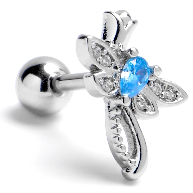 Women's Earrings – Elegant Designs for Every Personality--16 Gauge 1/4 Blue Gem Bold Dragonfly Cartilage Tragus Earring