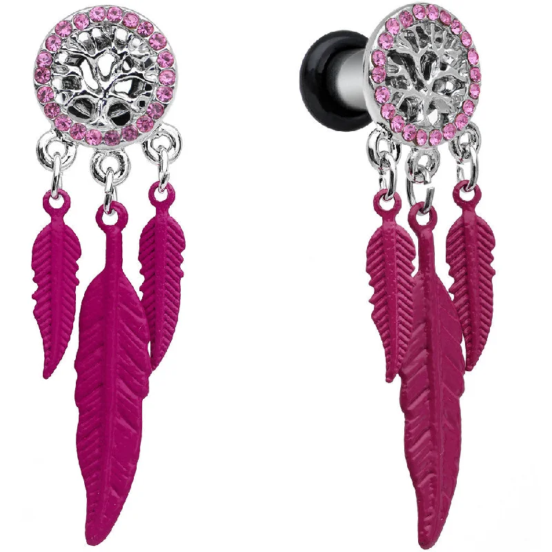 Women's Earrings – Elegant Designs for Every Personality--4 Gauge Pink Gem Steel Single Flare Tree of Life Dangle Plug Set Women's Earrings – Elegant Designs for Every Personality--4 Gauge Pink Gem Steel Single Flare Tree of Life Dangle Plug Set