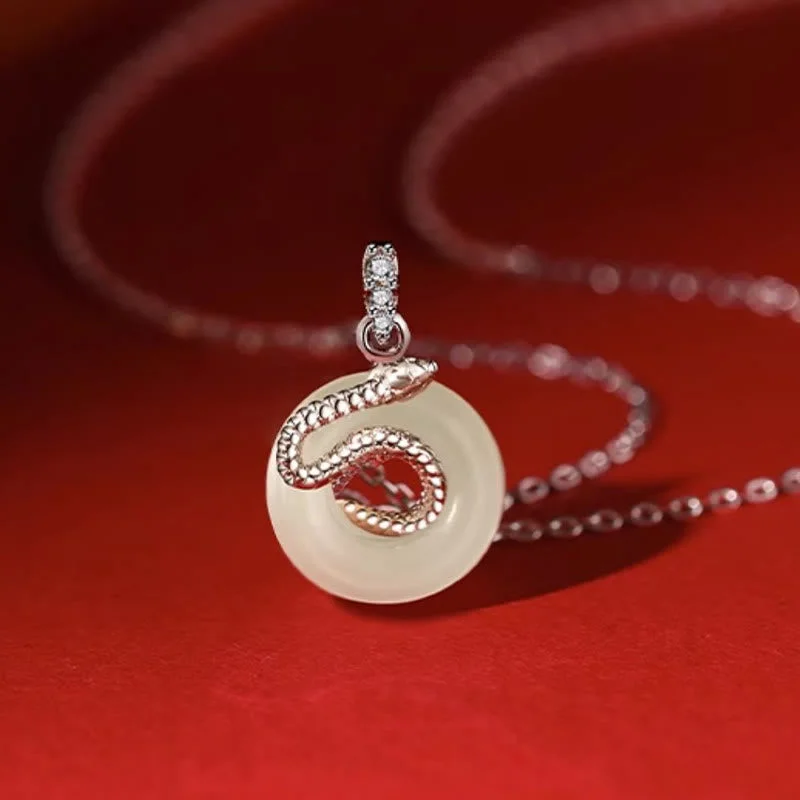 Shop Classic Women's Necklaces & Pendants with a Modern Twist-Buddha Stones Natural Hetian Jade Peace Buckle 925 Sterling Silver Year Of The Snake Luck Necklace Pendant Shop Classic Women's Necklaces & Pendants with a Modern Twist-Buddha Stones Natural Hetian Jade Peace Buckle 925 Sterling Silver Year Of The Snake Luck Necklace Pendant