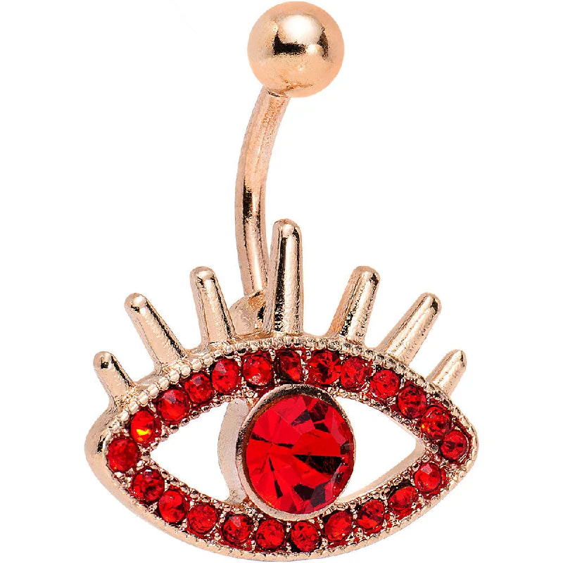 Belly Rings with Beautiful Detailing -Red Gem Rose Gold Anodized Steel Fancy Lashes Eye Belly Ring Belly Rings with Beautiful Detailing -Red Gem Rose Gold Anodized Steel Fancy Lashes Eye Belly Ring