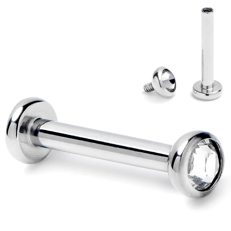 Comfortable Lip Rings with Smooth Finish16 Gauge 5/16 Clear CZ Gem ASTM F-136 Implant Grade Titanium Internally Threaded Labret