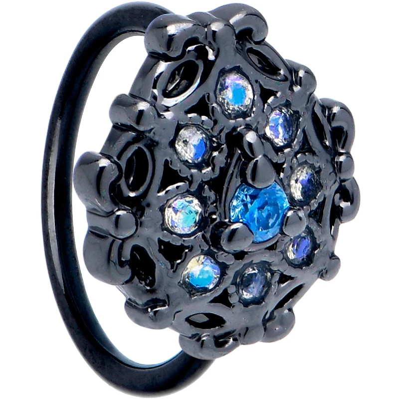 Stylish Gold Nose Rings with Elegant Designs -20 Gauge 5/16 Blue Aurora Gem Black Night Blossom Nose Hoop Stylish Gold Nose Rings with Elegant Designs -20 Gauge 5/16 Blue Aurora Gem Black Night Blossom Nose Hoop