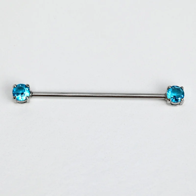 Women's Earrings – Elegant Designs for Every Personality--14 Gauge Blue CZ Gem Internally Threaded Industrial Barbell 38mm