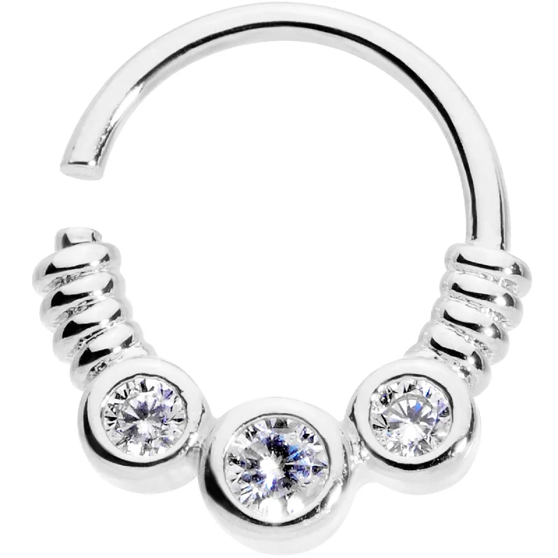 Lip Rings for a Timeless Look16 Gauge 3/8 Clear CZ Gem Trio Coils Closure Ring