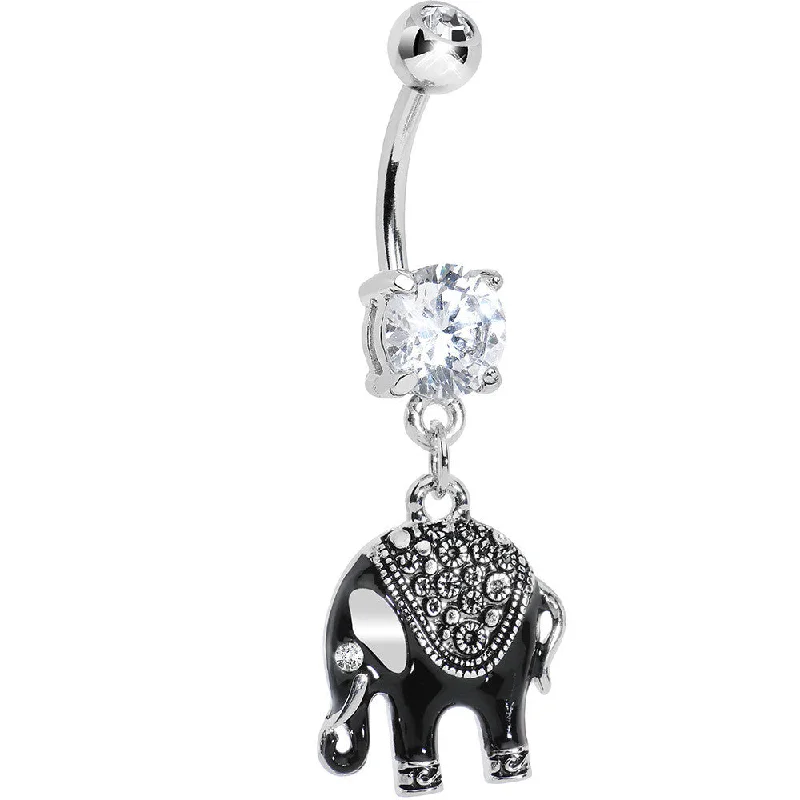 Comfortable Belly Rings for Active Lifestyles -Clear Gem Black Mystic Elephant Dangle Belly Ring Comfortable Belly Rings for Active Lifestyles -Clear Gem Black Mystic Elephant Dangle Belly Ring