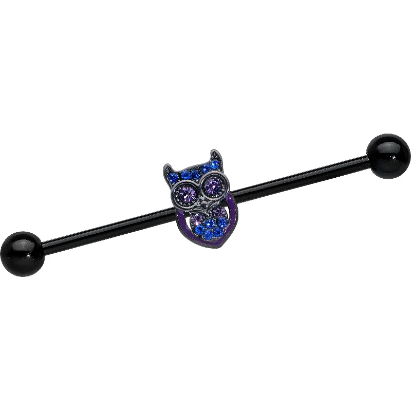 Women's Earrings – Elegant Designs for Every Personality--14 Gauge Blue Purple Gem Black Opulent Owl Industrial Barbell 38mm Women's Earrings – Elegant Designs for Every Personality--14 Gauge Blue Purple Gem Black Opulent Owl Industrial Barbell 38mm