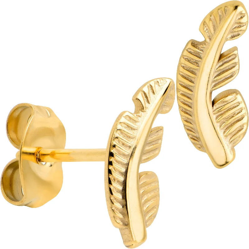 Women's Earrings – Elegant Designs for Every Personality--20 Gauge Gold Tone ASTM F-136 Implant Grade Titanium Fashion Feather Stud Earrings