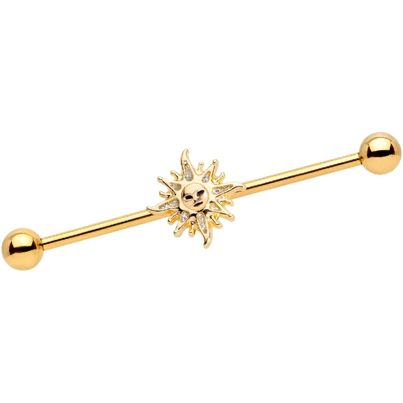 Women's Earrings – Elegant Designs for Every Personality--14 Gauge Gold Tone Happy Sun Industrial Barbell  38mm