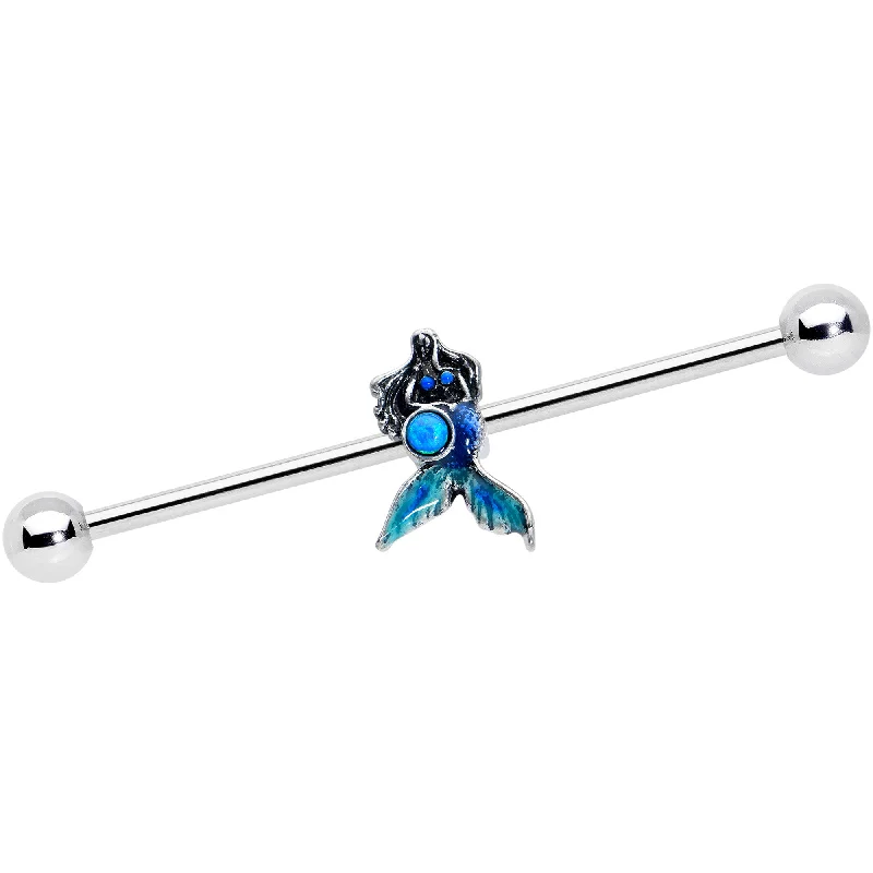 Women's Earrings – Elegant Designs for Every Personality--14 Gauge Blue Faux Opal Blue Tail Mermaid Industrial Barbell 38mm Women's Earrings – Elegant Designs for Every Personality--14 Gauge Blue Faux Opal Blue Tail Mermaid Industrial Barbell 38mm