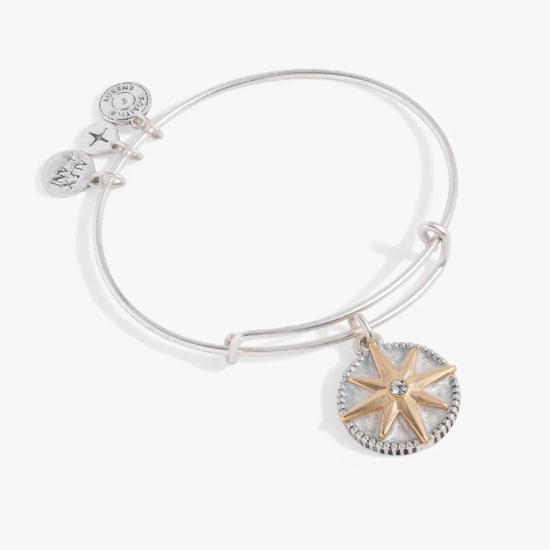 Silver Bangles for Women with Engraved Symbols-Compass Charm Bangle