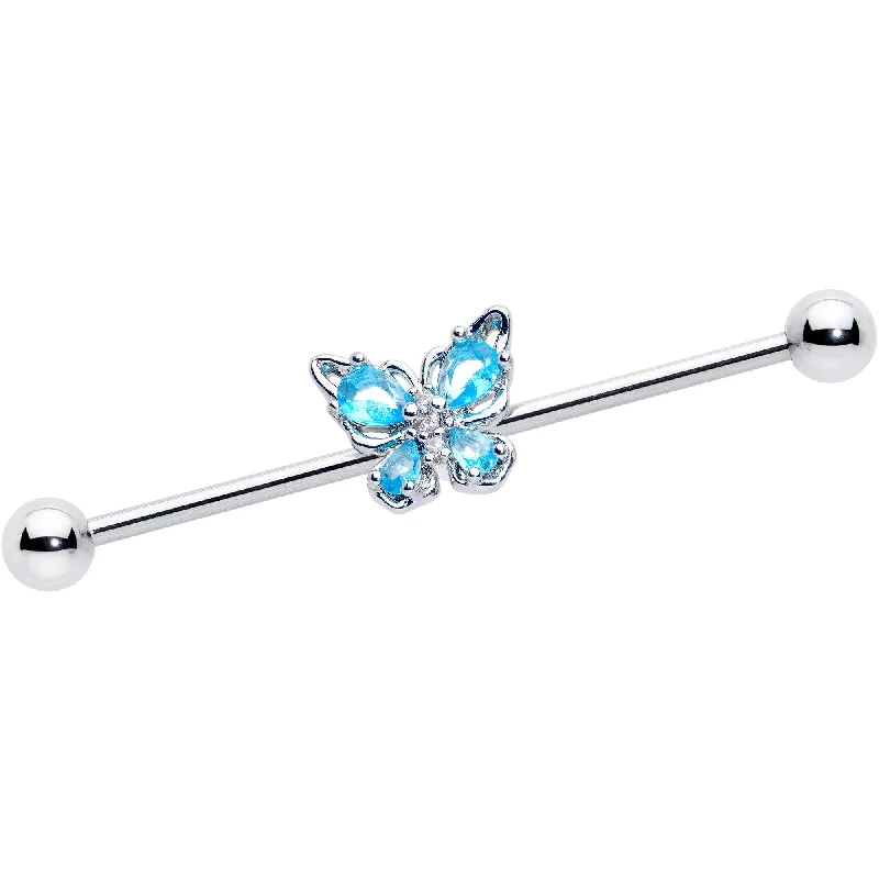 Women's Earrings – Elegant Designs for Every Personality--14 Gauge Blue Gem Baroque Beauty Butterfly Industrial Barbell 38mm