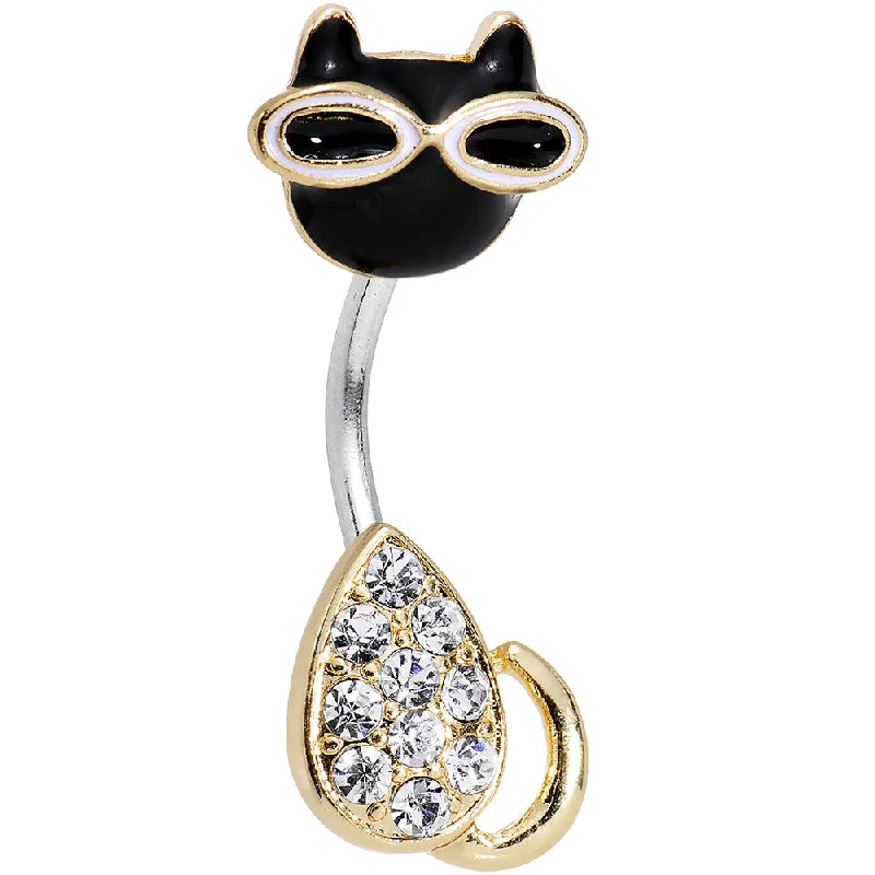 Belly Rings with Shiny Accents for Extra Glam -Clear Gem Cool Cat Double Mount Belly Ring Belly Rings with Shiny Accents for Extra Glam -Clear Gem Cool Cat Double Mount Belly Ring
