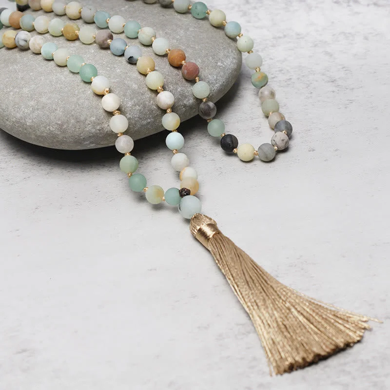 Leather Wrap Bracelets for Men-Buddha Stones 108 Amazonite Beads Tassel Mala Bracelet Leather Wrap Bracelets for Men-Buddha Stones 108 Amazonite Beads Tassel Mala Bracelet