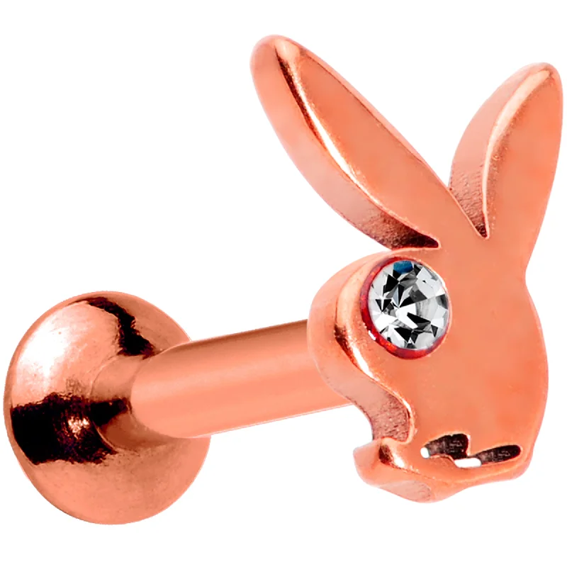 Sparkly Lip Rings with Glittering Stones16 Gauge 5/16 Licensed Playboy CZ Rose Gold Tone Internal Thread Labret