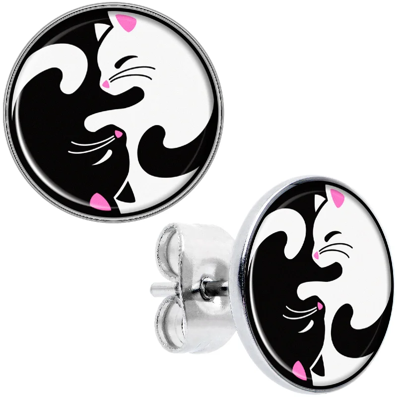 Women's Earrings – Elegant Designs for Every Personality--Cute Kitty Cat Yin Yang Stud Earrings
