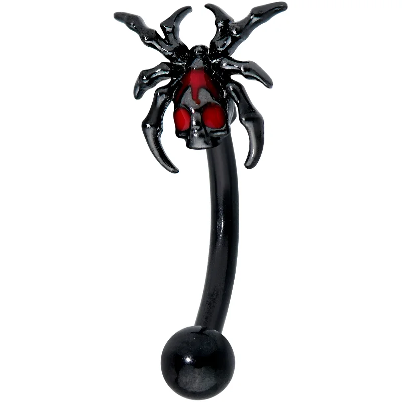 Women's Earrings – Elegant Designs for Every Personality--16 Gauge 5/16 Red Gem Black Spider Skull Halloween Curved Eyebrow Ring