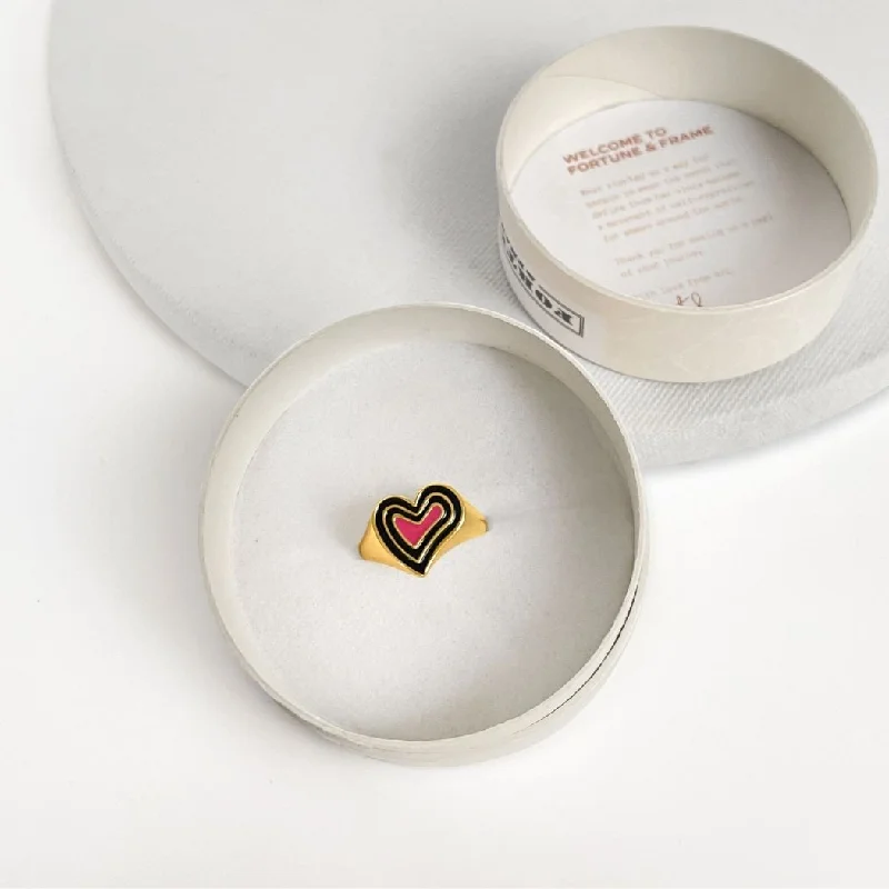 Chic Women's Rings for Fashion-Forward Looks-Deco Heart Signet Ring (Onyx & Pink) - Gold Chic Women's Rings for Fashion-Forward Looks-Deco Heart Signet Ring (Onyx & Pink) - Gold