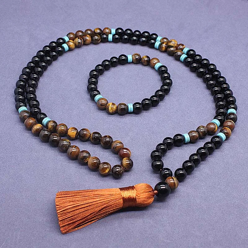 Men's Bracelet with Simple Design-Buddha Stones Tibetan Black Onyx Peaceful Mala Set Men's Bracelet with Simple Design-Buddha Stones Tibetan Black Onyx Peaceful Mala Set