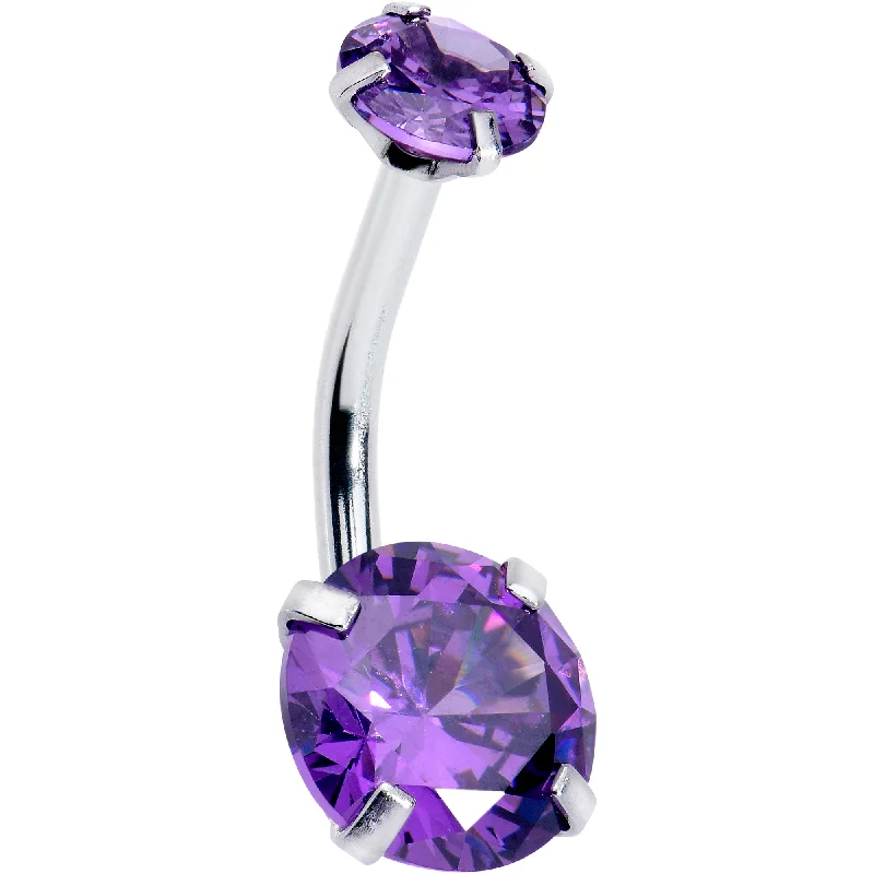 Simple Belly Rings for a Clean Look -Purple Gem February Birthstone Double Mount Belly Ring Simple Belly Rings for a Clean Look -Purple Gem February Birthstone Double Mount Belly Ring