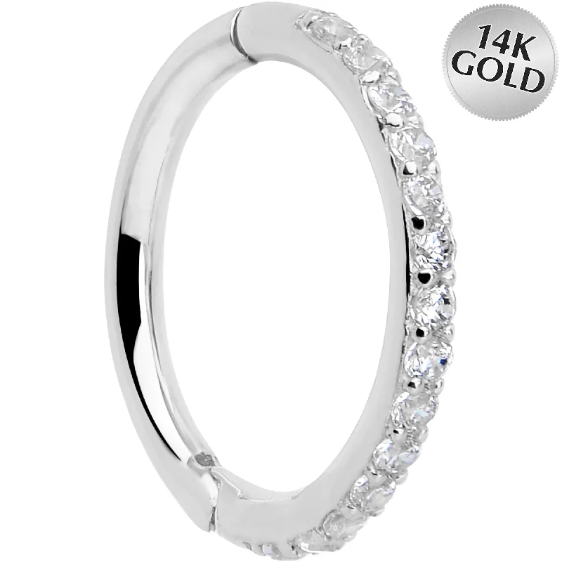 Lip Rings for Unique Fashion Statements14k Solid White Gold Hinged Segment Ring Forward Facing CZ 18 Gauge 5/16 Lip Rings for Unique Fashion Statements14k Solid White Gold Hinged Segment Ring Forward Facing CZ 18 Gauge 5/16