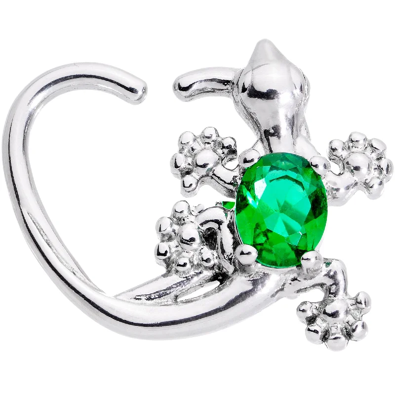 Women's Earrings – Elegant Designs for Every Personality--16 Gauge 3/8 Green Gem Love Lizard Left Heart Closure Ring