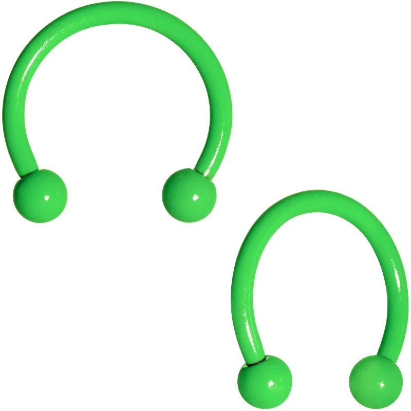 Elegant Lip Rings with Precious Stones16 Gauge 3/8 Green Glow in the Dark Horseshoe Curved Barbell Set