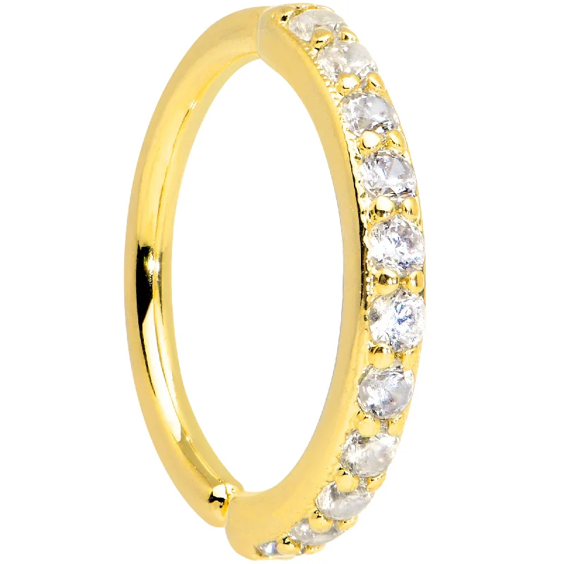 Elegant Nose Rings with Gemstone Finishes -16 Gauge 3/8 Clear CZ Gem Gold Tone Forward Facing Closure Ring Elegant Nose Rings with Gemstone Finishes -16 Gauge 3/8 Clear CZ Gem Gold Tone Forward Facing Closure Ring
