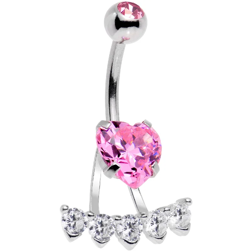 Belly Rings with Elegant Detailing for Fashionistas -Pink CZ Gem Sweet Heart Sweep Dangle Belly Ring Belly Rings with Elegant Detailing for Fashionistas -Pink CZ Gem Sweet Heart Sweep Dangle Belly Ring