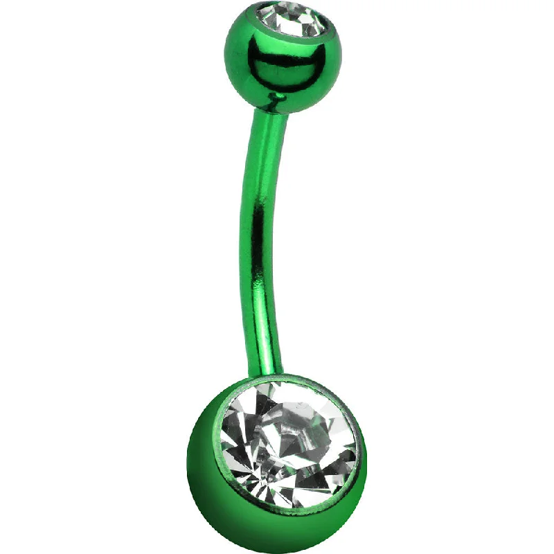 Trendy Belly Rings for Bold Fashionistas -Green Double Gem Anodized Titanium Belly Ring Trendy Belly Rings for Bold Fashionistas -Green Double Gem Anodized Titanium Belly Ring