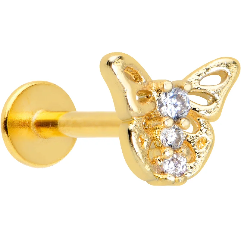 Fashionable Lip Rings for All Occasions16 Gauge 5/16 Clear CZ Gem Gold Tone Open Butterfly Labret Tragus Fashionable Lip Rings for All Occasions16 Gauge 5/16 Clear CZ Gem Gold Tone Open Butterfly Labret Tragus