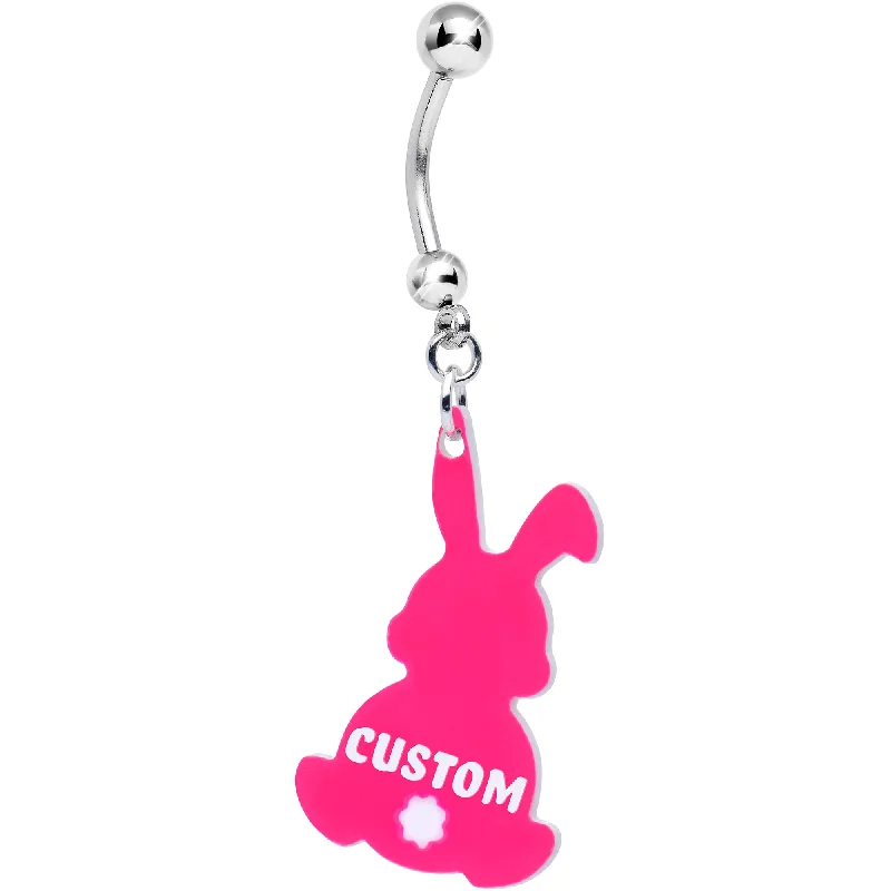 Beautiful Belly Rings with Gorgeous Shine -Custom Pink Bunny Rabbit Personalized Dangle Belly Ring Beautiful Belly Rings with Gorgeous Shine -Custom Pink Bunny Rabbit Personalized Dangle Belly Ring