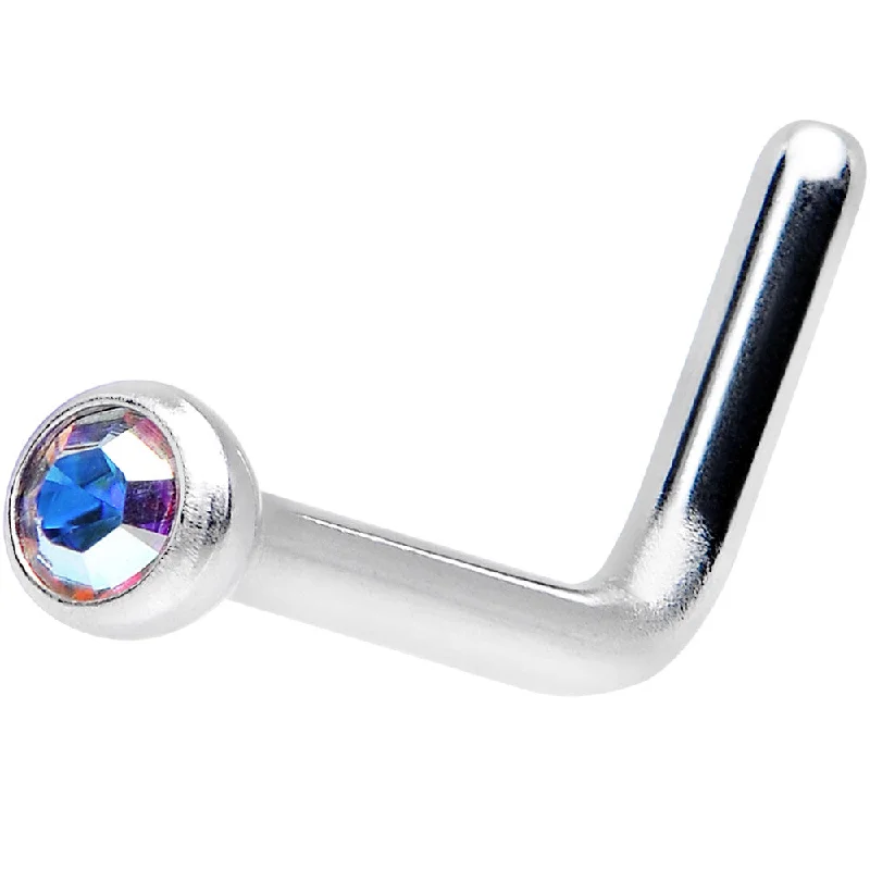 Affordable Nose Rings for Unique Styles -18 Gauge Aurora L-Shaped Nose Ring Created with Crystals Affordable Nose Rings for Unique Styles -18 Gauge Aurora L-Shaped Nose Ring Created with Crystals