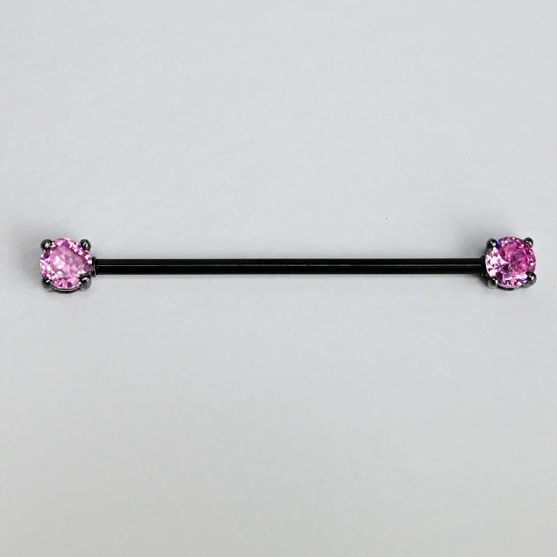 Women's Earrings – Elegant Designs for Every Personality--14 Gauge Pink Gem Black Forward Facing Internally Threaded Industrial Barbell 38mm