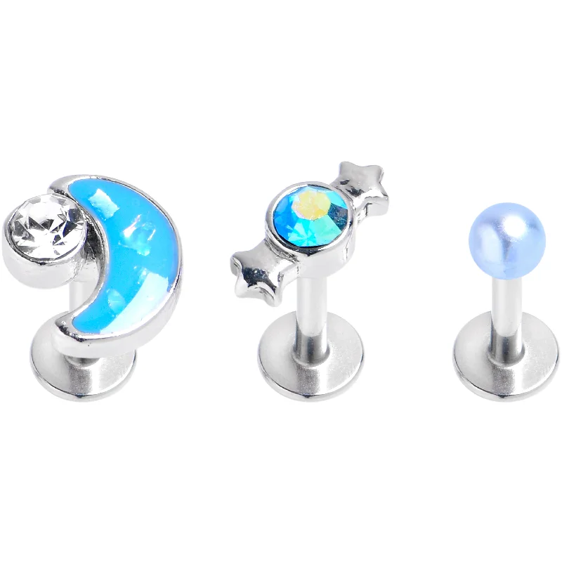 Stunning Lip Rings with Beautiful Stones16 Gauge 1/4 Clear Aurora CZ Gem Moon Candy Labret Tragus Curation Set of 3 Stunning Lip Rings with Beautiful Stones16 Gauge 1/4 Clear Aurora CZ Gem Moon Candy Labret Tragus Curation Set of 3