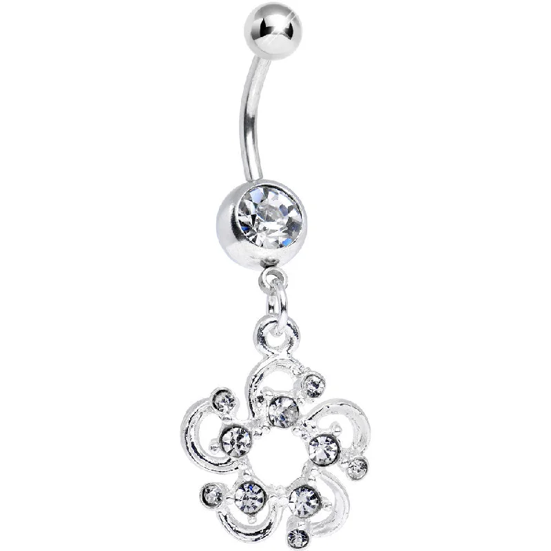 Trendy Belly Rings for Bold Statement -Crystalline Gem Summertime Open Flower Petal Dangle Belly Ring Trendy Belly Rings for Bold Statement -Crystalline Gem Summertime Open Flower Petal Dangle Belly Ring