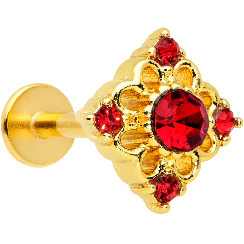 Comfortable and Stunning Lip Rings16 Gauge 5/16 Red Gem Gold Tone Regal Rhombus Labret Monroe Tragus
