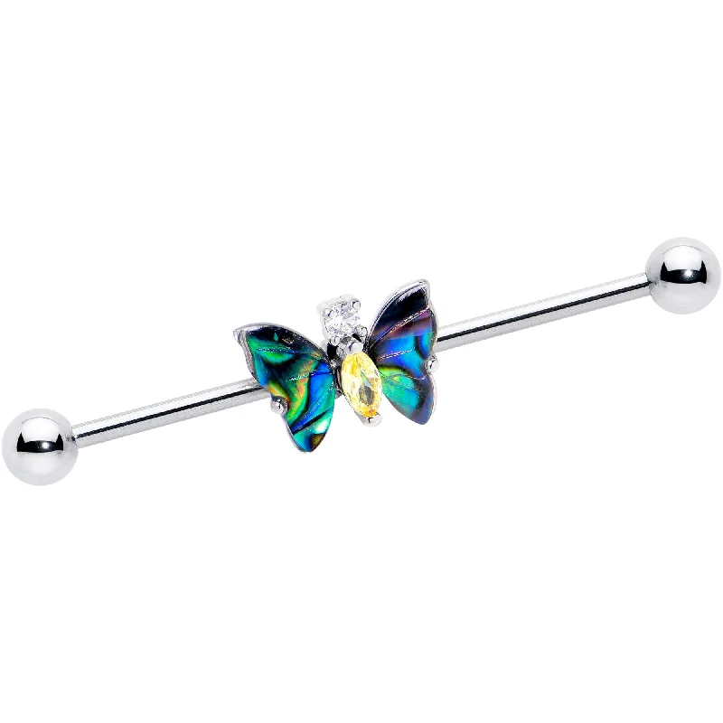 Women's Earrings – Elegant Designs for Every Personality--14 Gauge Yellow Clear Gem Dark Butterfly Industrial Barbell 38mm Women's Earrings – Elegant Designs for Every Personality--14 Gauge Yellow Clear Gem Dark Butterfly Industrial Barbell 38mm