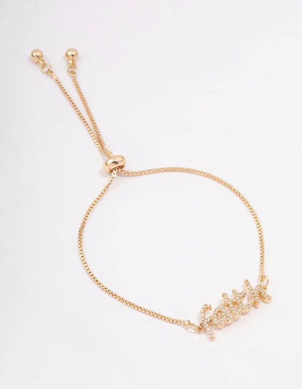Leather Bangles for Women-Gold Faith Script Toggle Bracelet