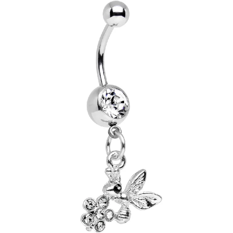 Comfortable Belly Rings for All-Day Wear -Clear Gem Princess Honeypot Bee and Flashy Flower Dangle Belly Ring Comfortable Belly Rings for All-Day Wear -Clear Gem Princess Honeypot Bee and Flashy Flower Dangle Belly Ring